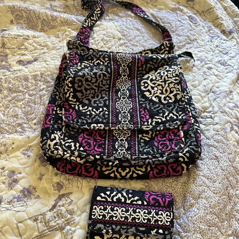 Vera Bradley Black and Pink Shoulder Bag and wallet